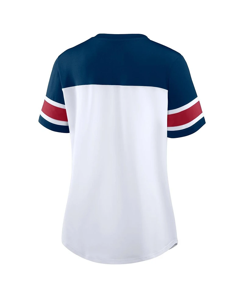 Fanatics Women's White/Navy Houston Texans Athena Rhinestone Lace-Up V-Neck T-Shirt