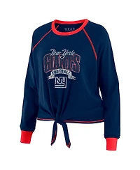 Wear by Erin Andrews Women's Navy/Red New York Giants Tie-Front Long Sleeve Top