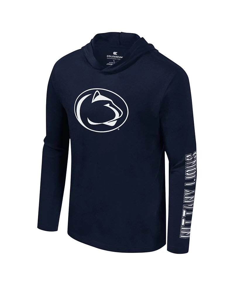 Colosseum Men's Navy Penn State Nittany Lions Color Pop Active Blend 2-Hit Long Sleeve Hooded T-Shirt