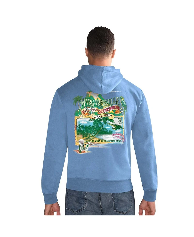 Margaritaville Men's Blue New England Patriots Time Flies Garment Dyed Pullover Hoodie