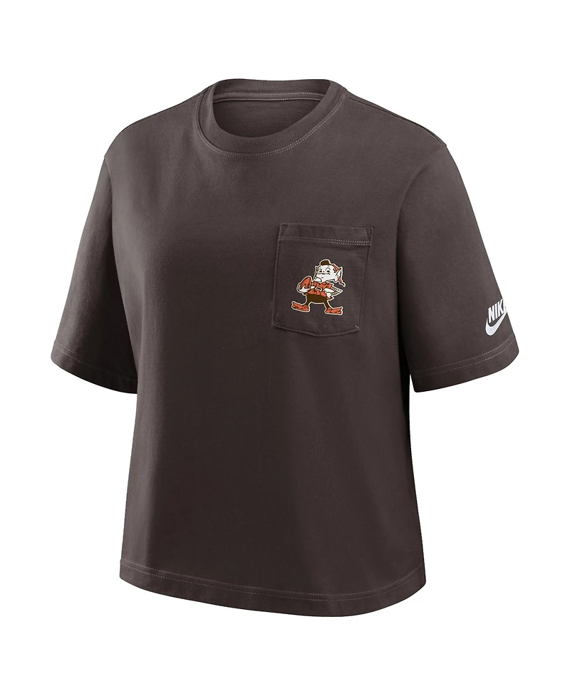 Nike Women's Brown Cleveland Browns Rewind Pocket Boxy T-Shirt