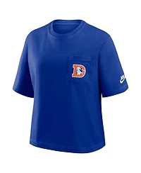 Nike Women's Navy Denver Broncos Rewind Pocket Boxy T-Shirt