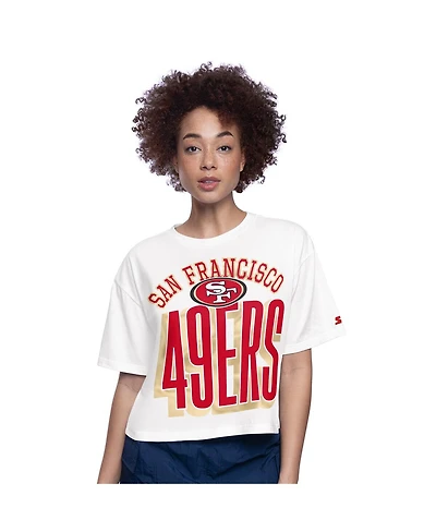 Starter Women's White San Francisco 49ers Play the Ball Boxy Cropped T-Shirt