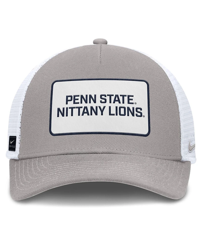 Nike Men's Gray/White Penn State Nittany Lions 2025 On-Field Rise Patch Trucker Adjustable Hat
