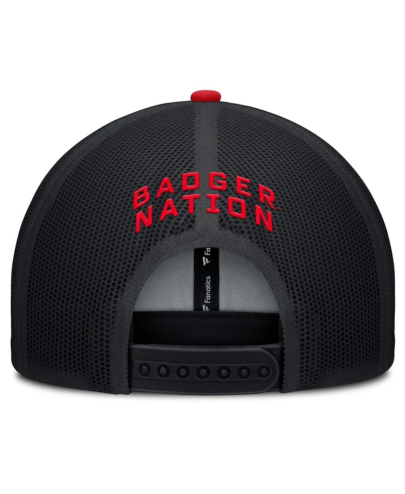 Fanatics Men's Black/Red Wisconsin Badgers Adapt Adjustable Trucker Hat