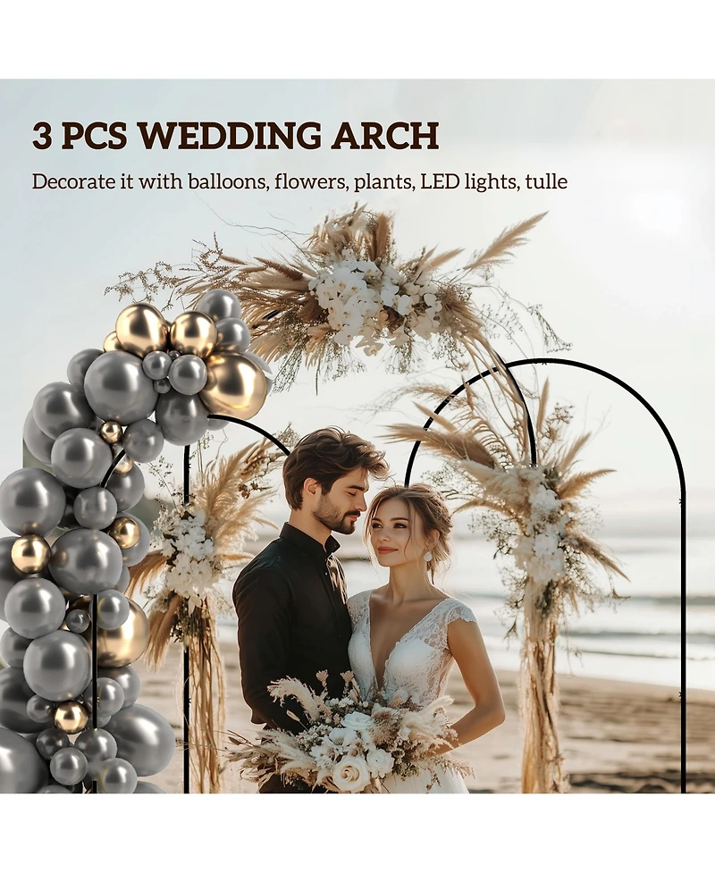 Outsunny Metal Arch Backdrop Sd Set of 3, 7/6.5/6 ft Wedding Frame