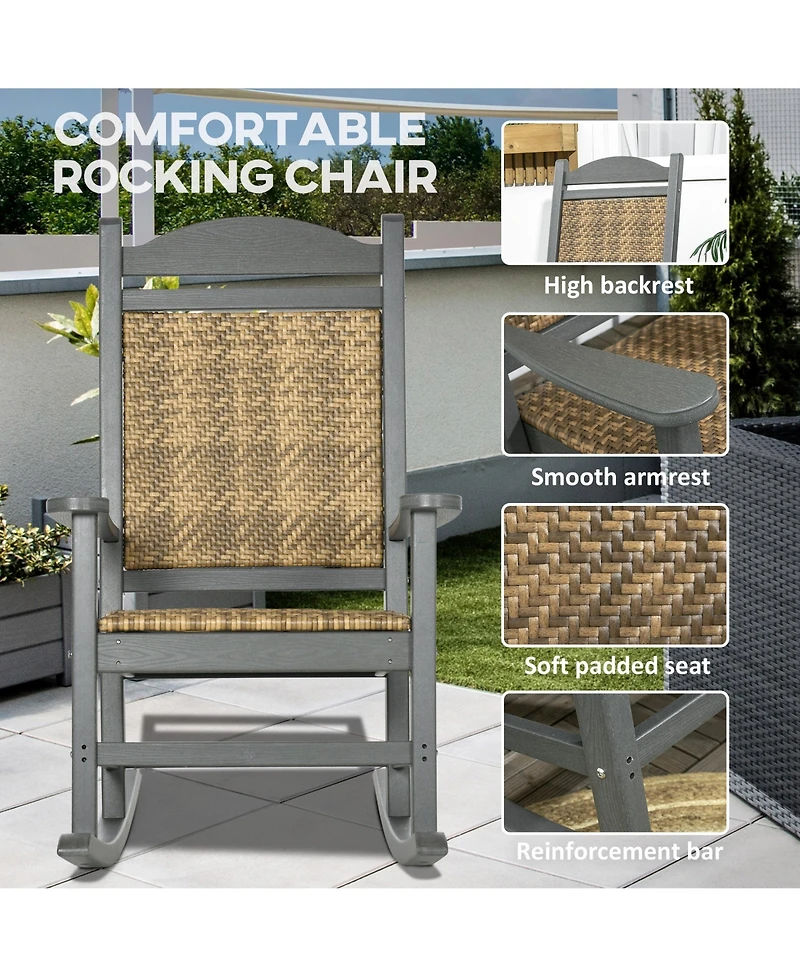 Outsunny Outdoor Rocking Chair, Hdpe Pe Wicker Padded Porch Rocker,