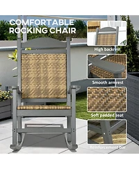 Outsunny Outdoor Rocking Chair, Hdpe Pe Wicker Padded Porch Rocker,