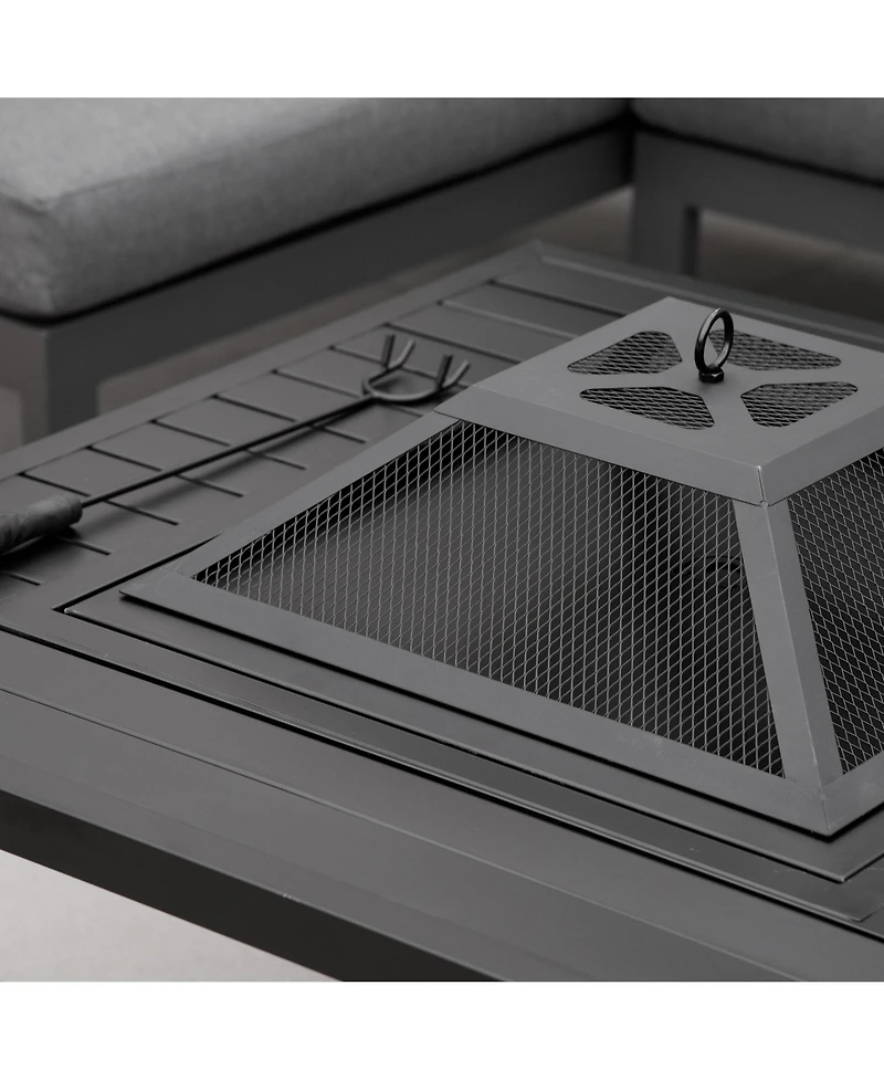 Outsunny 34" Fire Pit with Grill, Spark Screen, Fire Poker, Cover, Table Lip,