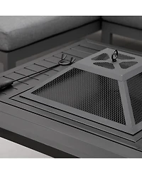 Outsunny 34" Fire Pit with Grill, Spark Screen, Fire Poker, Cover, Table Lip,