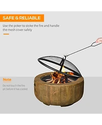 Outsunny Fire Pit with Spark Screen and Poker, 24" Wood-burning Bowl,