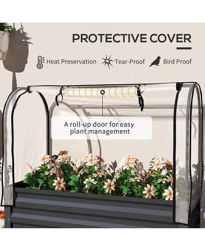 Outsunny Metal Raised Garden Bed with Legs, Cover, and Storage Shelf,