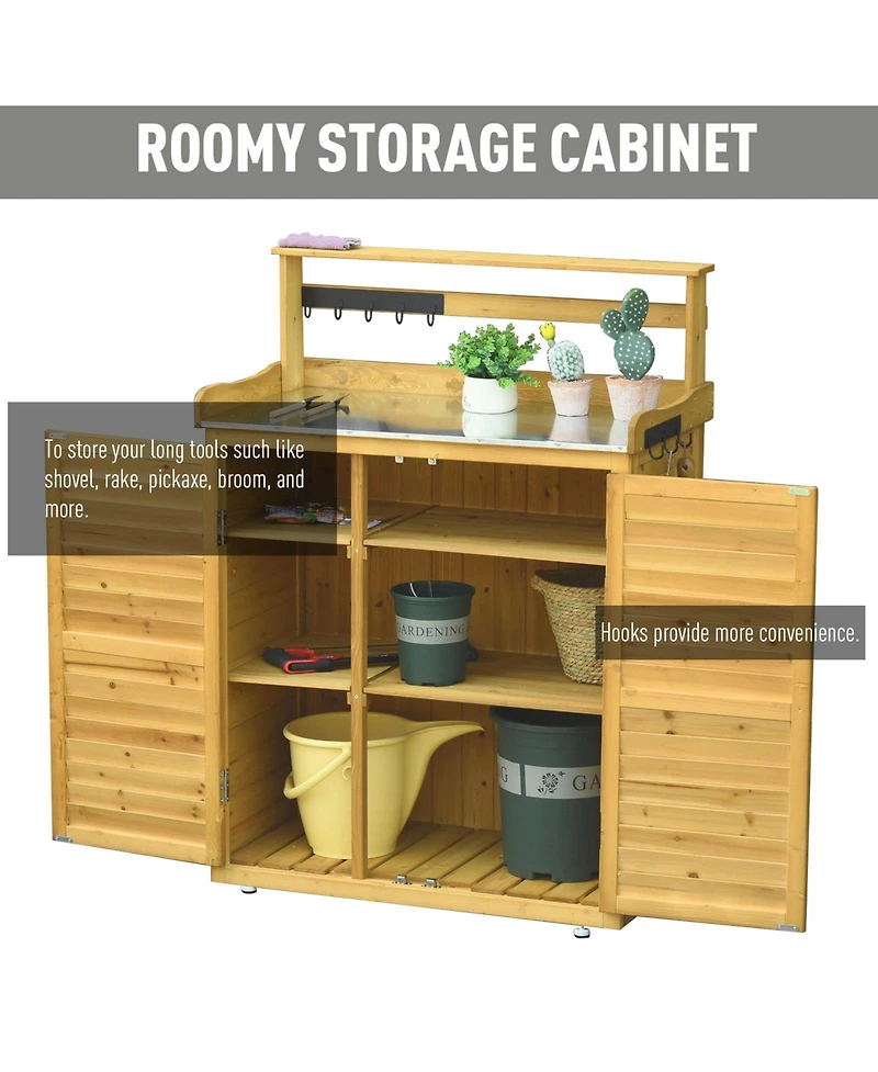 Outsunny Backyard Garden Tool Storage & Potting Bench w/ 2 Magnetic Close Doors