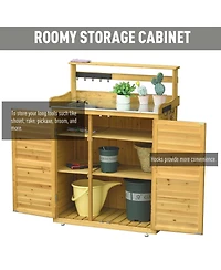 Outsunny Backyard Garden Tool Storage & Potting Bench w/ 2 Magnetic Close Doors
