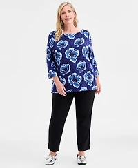 Jm Collection Plus Printed 3/4-Sleeve Top
