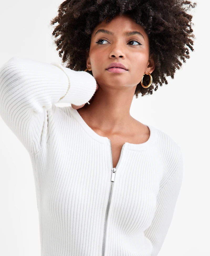 Bar Iii Women's Zip-Front Ribbed-Knit Sweater, Macy's Exclusive