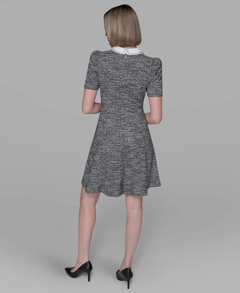 Karl Lagerfeld Paris Women's Collared Tweed A-Line Dress