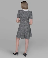 Karl Lagerfeld Paris Women's Collared Tweed A-Line Dress