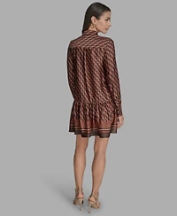 Bcbg Women's Satin Tie-Neck Long-Sleeve Shift Dress