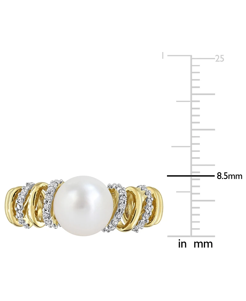 Cultured Freshwater Pearl (8-8.5mm) & Diamond (1/6 ct. t.w.) Ring 10k Yellow Gold