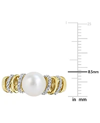 Cultured Freshwater Pearl (8-8.5mm) & Diamond (1/6 ct. t.w.) Ring 10k Yellow Gold