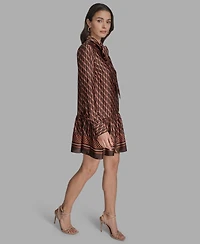 Bcbg Women's Satin Tie-Neck Long-Sleeve Shift Dress