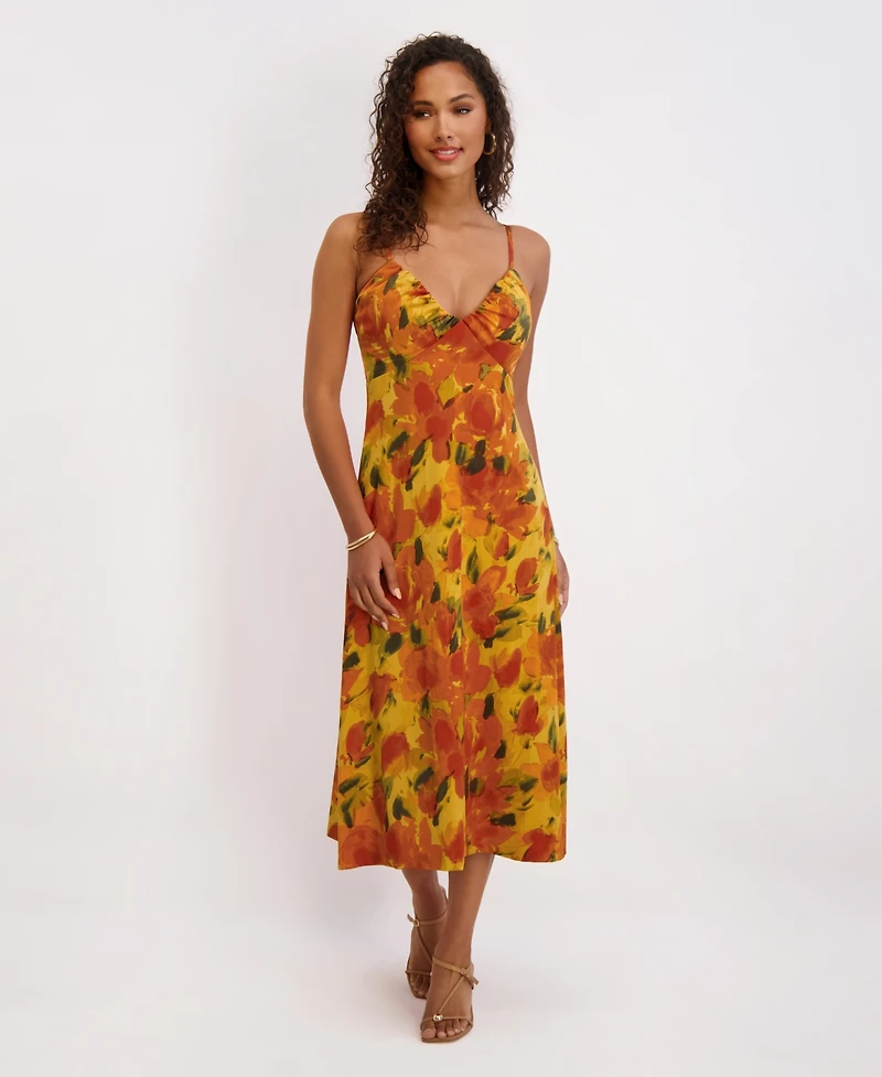 Siena Women's Printed Satin Sleeveless V-Neck Maxi Dress