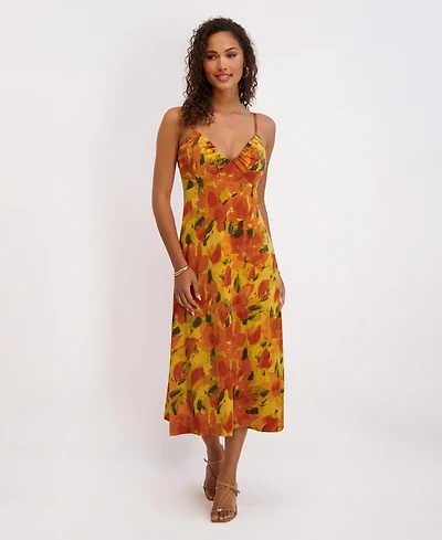 Siena Women's Printed Satin Sleeveless V-Neck Maxi Dress