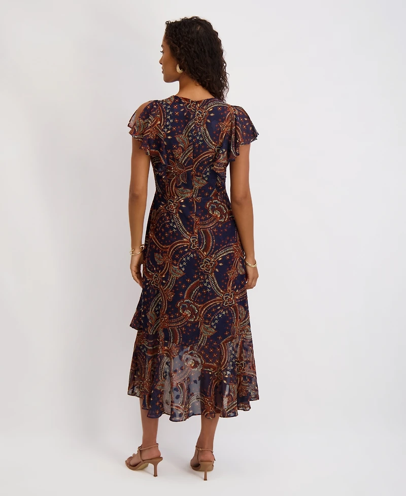kensie Women's Printed Burnout Chiffon A-Line Dress