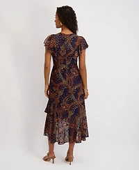 kensie Women's Printed Burnout Chiffon A-Line Dress