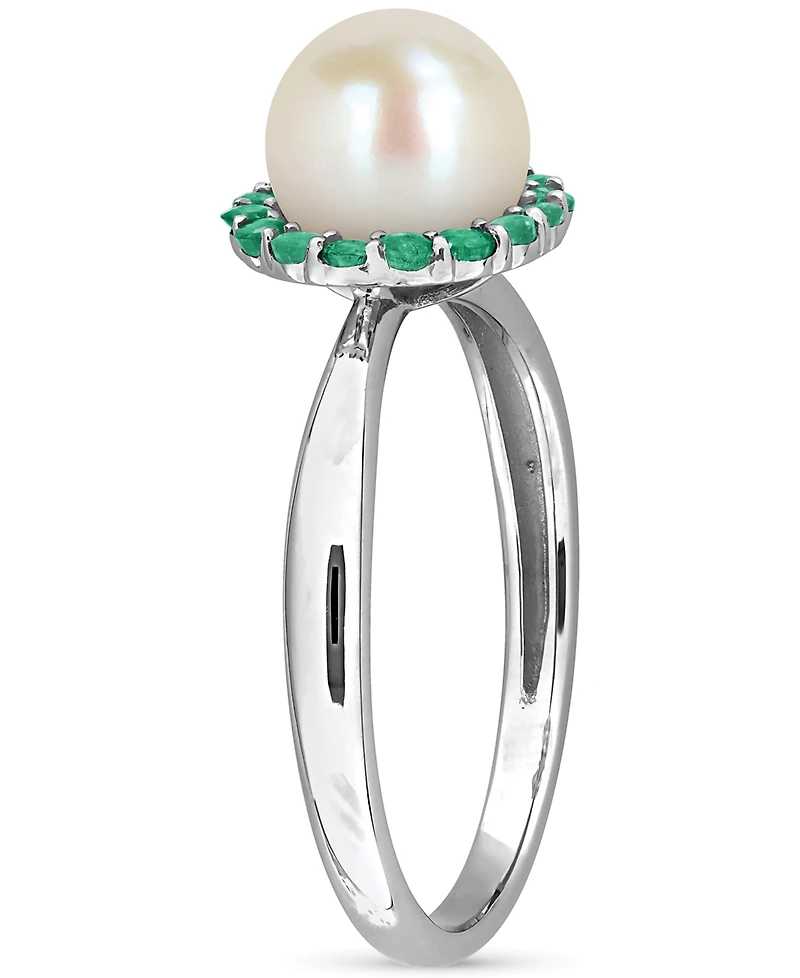 Cultured Freshwater Pearl (7-7.5mm) & Emerald (1/3 ct. t.w.) Ring Sterling Silver