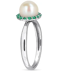 Cultured Freshwater Pearl (7-7.5mm) & Emerald (1/3 ct. t.w.) Ring Sterling Silver