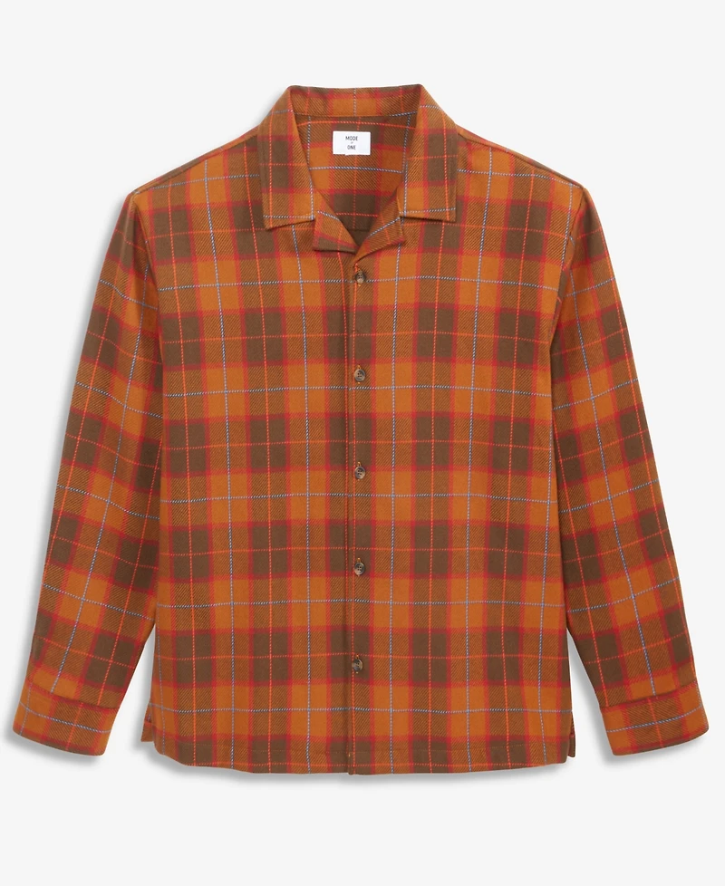 Mode of One Men's Relaxed-Fit Camp-Collar Plaid Flannel Shirt, Macy's Exclusive