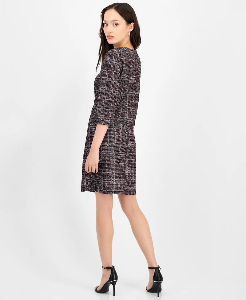 Connected Petite Printed Ponte 3/4-Sleeve Sheath Dress