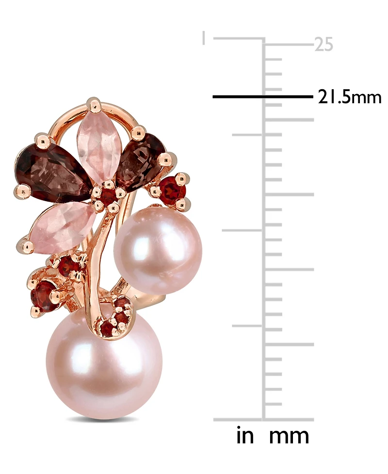 Pink Cultured Freshwater Pearl (6 & 8mm) & Multi-Gemstone (2-5/8 ct. t.w.) Cluster Omega Back Earrings in 18k Rose Gold Flash-Plated Sterling Silver