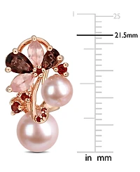 Pink Cultured Freshwater Pearl (6 & 8mm) & Multi-Gemstone (2-5/8 ct. t.w.) Cluster Omega Back Earrings in 18k Rose Gold Flash-Plated Sterling Silver