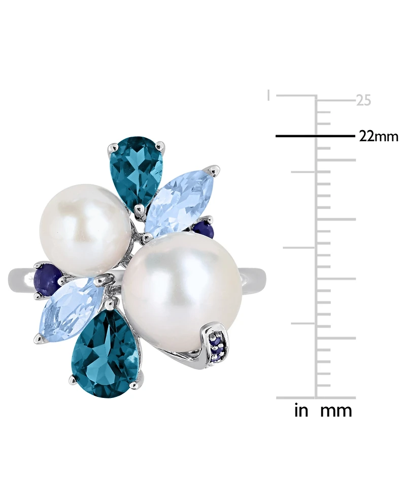 Cultured Freshwater Pearl (7-8.5mm), Blue Topaz (1/5 ct. t.w.) & Sapphire Ring Sterling Silver