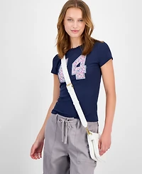 Just Polly Juniors' Applique Picot-Trim T-Shirt