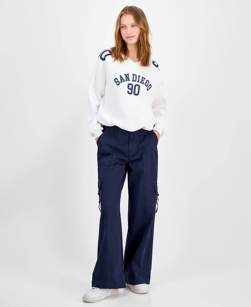 Planet Heart Juniors' Varsity Graphic Bubble-Hem Sweatshirt