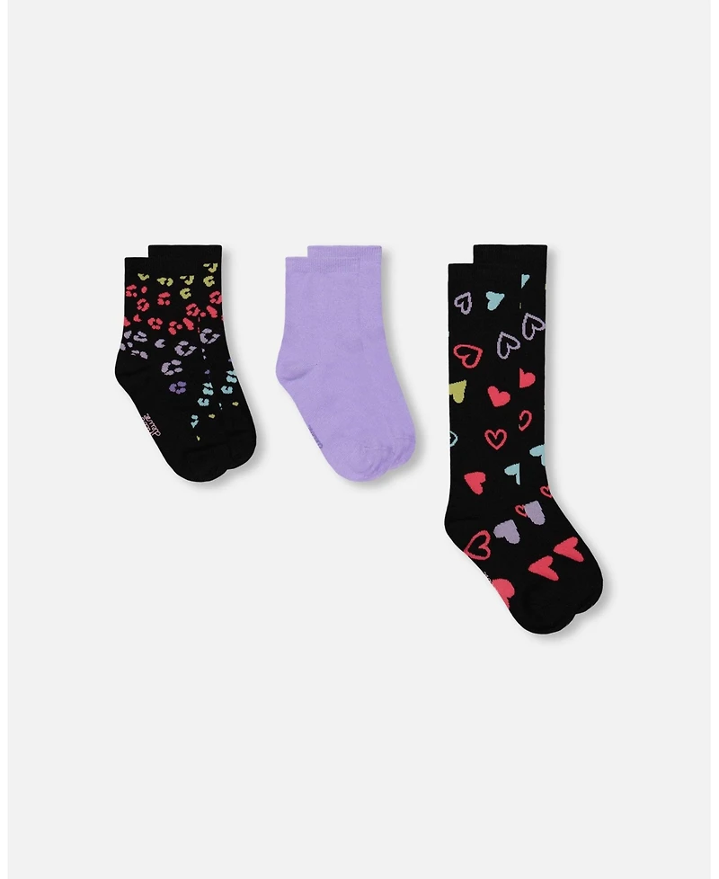 Deux par Girl 3-Pack Knit Socks Black and Multicolor - Toddler|Child