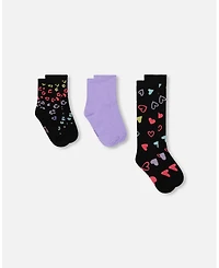 Deux par Girl 3-Pack Knit Socks Black and Multicolor - Toddler|Child