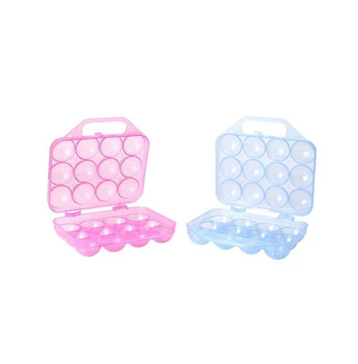 Basicwise Clear Plastic Egg Carton, 12 Egg Holder Carrying Case with Handle, Set of 2