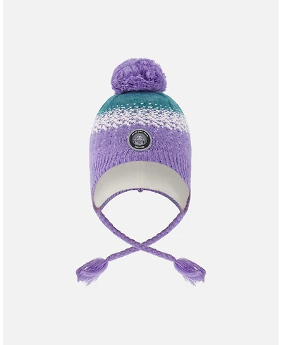 Deux par Girl Lined Peruvian Knit Hat with Pompom Lilac and Green - Toddler|Child