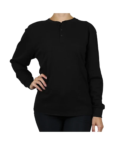 Galaxy By Harvic Women's Loose Fitting Waffle-Knit Henley Thermal Shirt