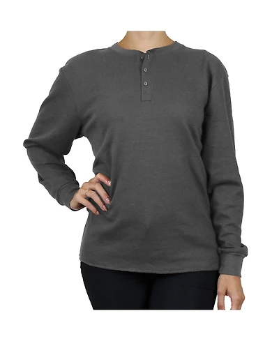 Galaxy By Harvic Women's Loose Fitting Waffle-Knit Henley Thermal Shirt