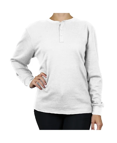 Galaxy By Harvic Women's Loose Fitting Waffle-Knit Henley Thermal Shirt