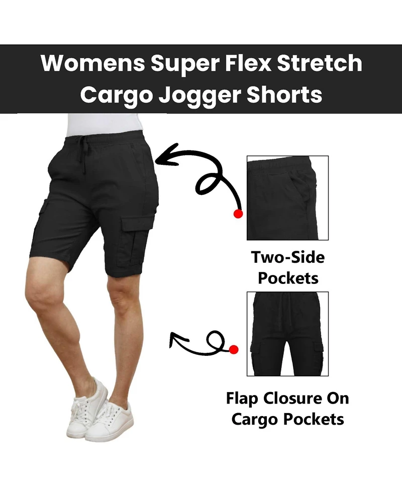 Galaxy By Harvic Women's Loose Fit Super Flex Stretch Cargo Jogger Shorts