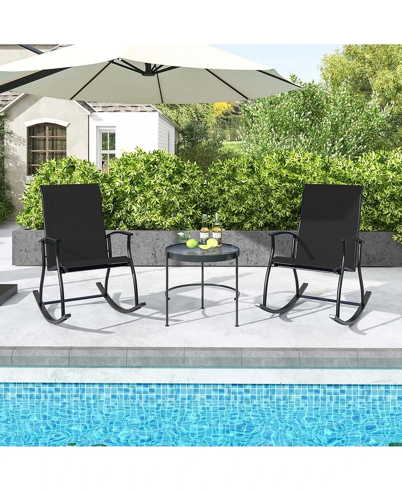 2 Pcs Outdoor Rocking Chairs with Breathable Backrest Smooth Safe Design