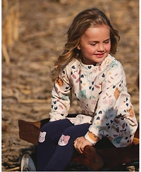 Deux par Baby Girls Glittering French Terry Dress Beige Printed Cat