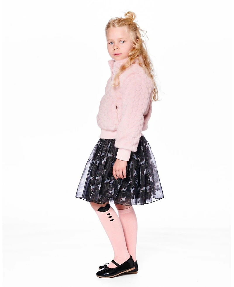 Deux par Girl Organza and Mesh Skirt Black with Unicorn Print - Child